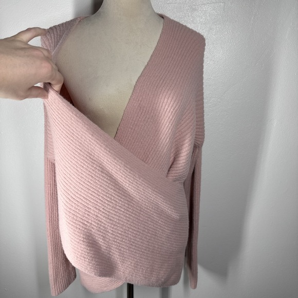 Express Pale Pink Faux Wrap Sweater Long Sleeve Size Large V Neck NWT Super Soft - Picture 8 of 11
